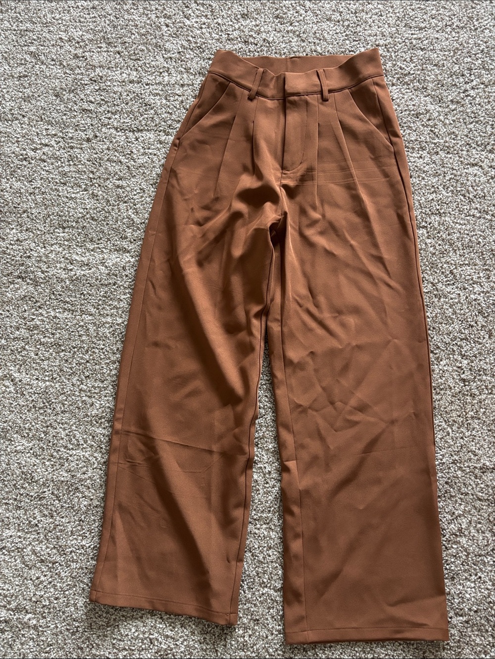 High-Waist Wide-Leg Trousers — Rust Brown